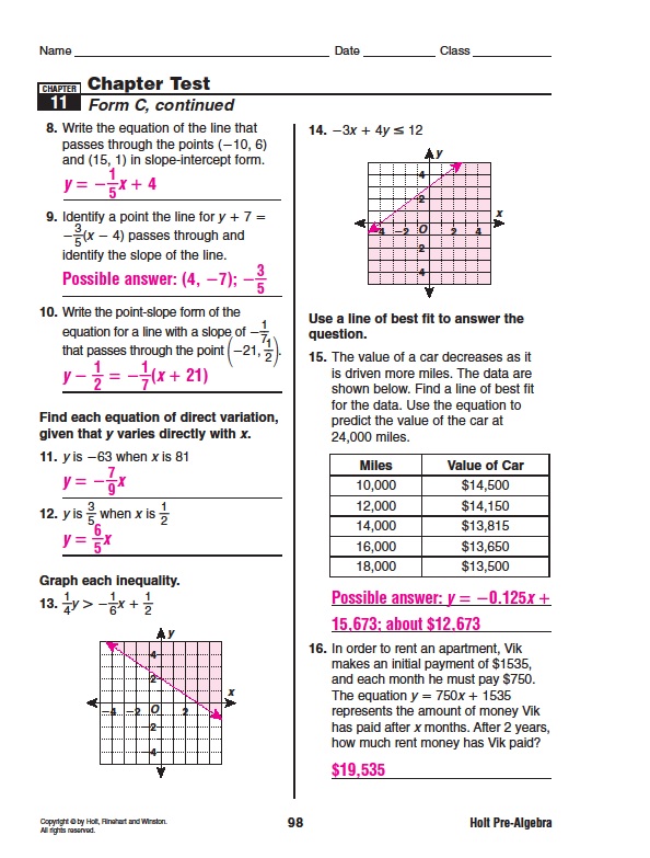 Holt mathematics 7th grade answers